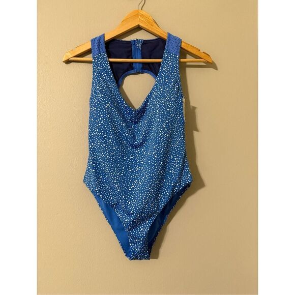 Nike Women's Size M Water Dots One Piece Swimsuit Light Blue Keyhole Back NWT - Picture 9 of 14